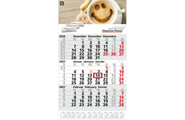 3-Monatskalender Einblatt Primus 3 Post A mit Jahresübersicht