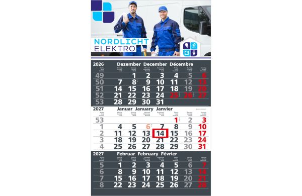 3-Monatskalender Einblatt Solid 3 Schrift fett