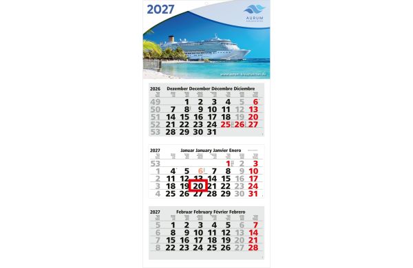 3-Monatskalender Mehrblock Medium Light 3 Werbung am Kopf