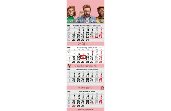 4-Monatskalender Mehrblock Quadro 4 Post Extra-Breite 335 mm