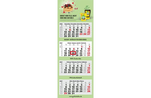 4-Monatskalender Mehrblock Quadro Light 4 mehrsprachig