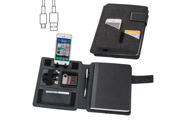 A5 Mappe mit integrierter Powerbank 4000 mAh - schwarz
