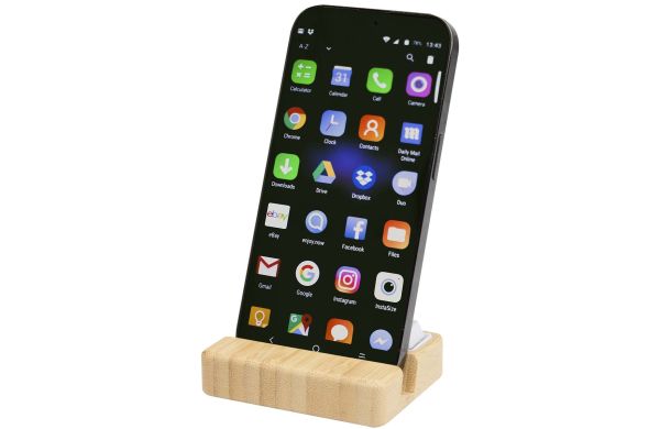 Algol Smartphonehalterung  aus recyceltem Kunststoff mit Fidget-Toy mit Bambusdetails, holz