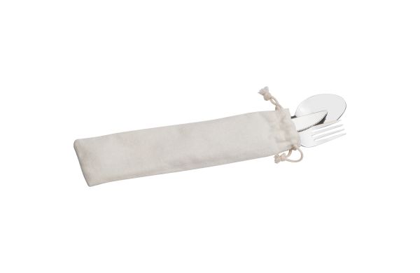 Besteckset in einem Baumwolltäschchen - beige