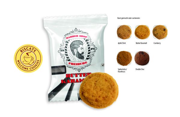 Coffee Cookies Flowpack, Coffee Cookies Butter, Karamell, ca. 9 g, weiß