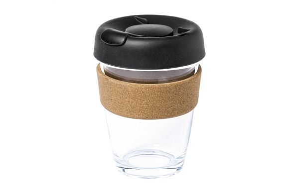 Corgla Glas-Reisebecher, transparent/schwarz