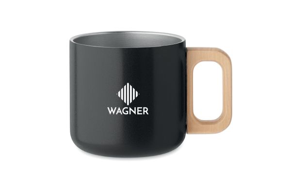 Doppelwandiger Becher 350 ml mit Holz-Griff - schwarz