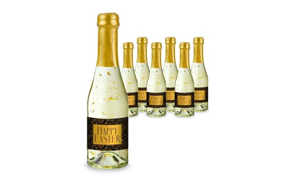 Geschenkartikel / Präsentartikel: Hasengold - 6 x Goldflockentraum Piccolo 0,2 l - Flasche klar, Kapsel gold