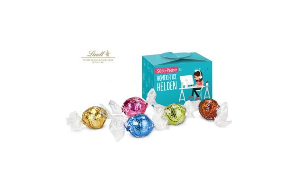 Geschenkartikel / Präsentartikel: Lindt süße Pause fürs Home-Office, 5 Lindorkugeln für Ihre Mitarbeiter (ca. 75 g)