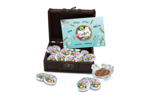 Geschenkartikel: Osterschatz, Schatztruhe mit 32 Vollmilch-Dublonen