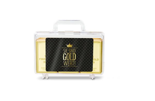 Geschenkartikel: Gold wert - Goldkoffer mit 12 Schoko-Goldbarren