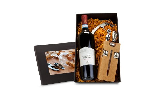 Geschenkset / Präsenteset: Buche-Block mit Wein