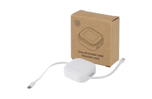 Gloas Aufrollbares 5 in 1 Kabel aus Recyclingmaterial mit Datensynchronisierung und 100 W Schnellladefunktion sowie Smartphone Toolkit, weiss