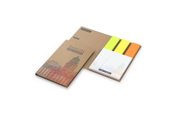 Haftnotiz-Set Berlin Zettel quadratisch Karton-Umschlag - Papier, Naturkarton braun