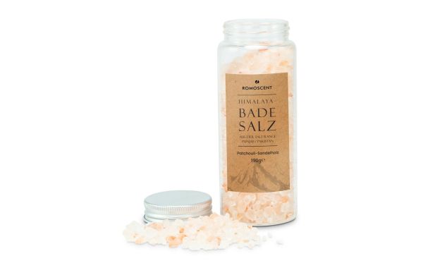Himalaya-Badesalz 190 g, Patchouli-Sandelholz - auch mit individuellem Etikett