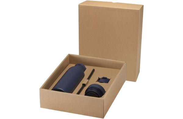 Illuminate 650 ml RCS-zertifizierte doppelwandige Trinkflasche aus recyceltem Edelstahl mit 3-teiligem Deckelset, navy