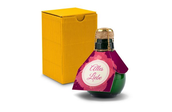 Kleinste Sektflasche der Welt! Alles Liebe - Inklusive Geschenkkarton in Gelb, 125 ml