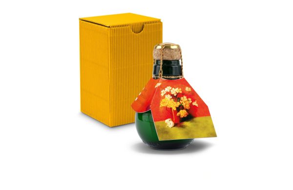 Kleinste Sektflasche der Welt! Blumengesteck - Inklusive Geschenkkarton in Gelb, 125 ml