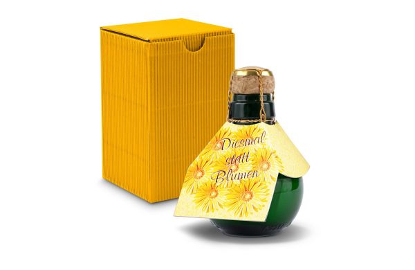 Kleinste Sektflasche der Welt! Diesmal statt Blumen - Inklusive Geschenkkarton in Gelb, 125 ml