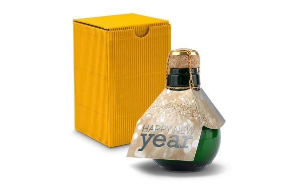 Kleinste Sektflasche der Welt! Happy New Year - Inklusive Geschenkkarton in Gelb, 125 ml