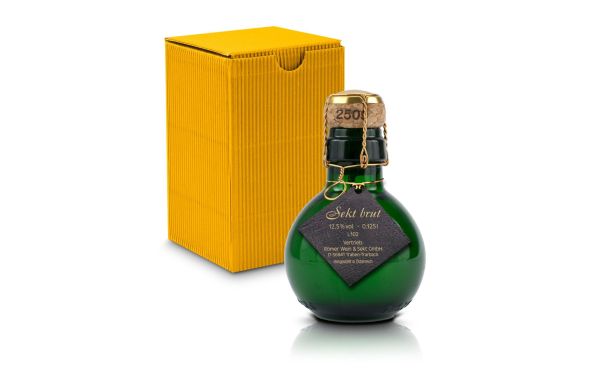 Kleinste Sektflasche der Welt! schwarzer Anhänger - Inklusive Geschenkkarton in Gelb, 125 ml