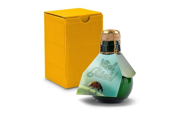 Kleinste Sektflasche der Welt! Viel Glück - Inklusive Geschenkkarton in Gelb, 125 ml