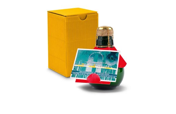Kleinste Sektflasche der Welt! Visitenkarteneinschub - Inklusive Geschenkkarton in Gelb, 125 ml
