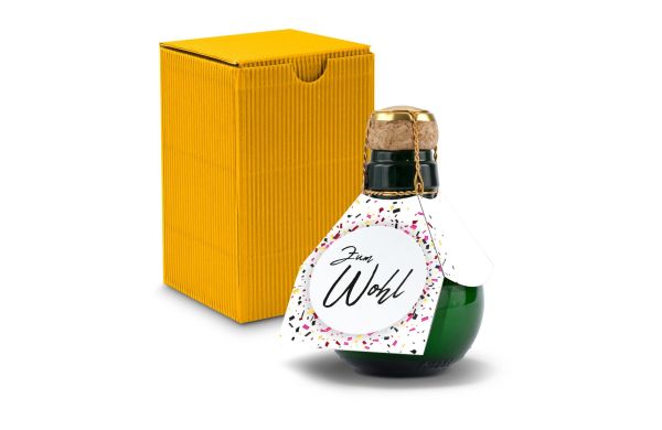 Kleinste Sektflasche der Welt! Zum Wohl - Inklusive Geschenkkarton in Gelb, 125 ml