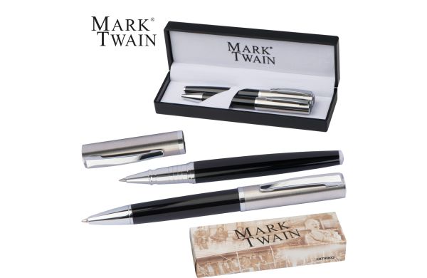 Mark Twain Schreibset bestehend aus einem Kugelschreiber und einem Rollerball - schwarz