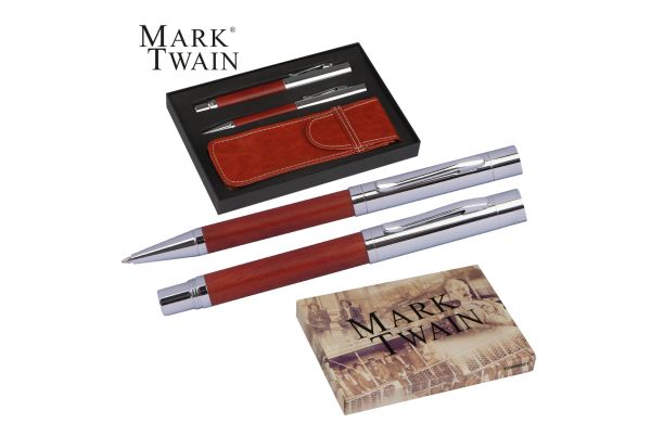 Mark Twain Schreibset mit Kugelschreiber und Füllfederhalter - braun