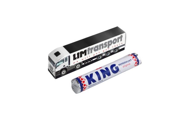Mini LKW mit einer Rolle Süßigkeiten, weiss, Rolle KING Pfefferminz