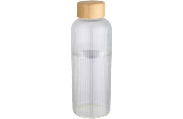 Mirage 650 ml einwandige Trinkflasche aus Borosilikatglas mit Bambusdeckel, transparent