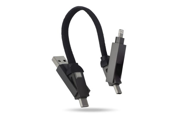Multifunktionales 4-in-1 Kabel OTG Schlüsselanhänger Größe 60W, schwarz