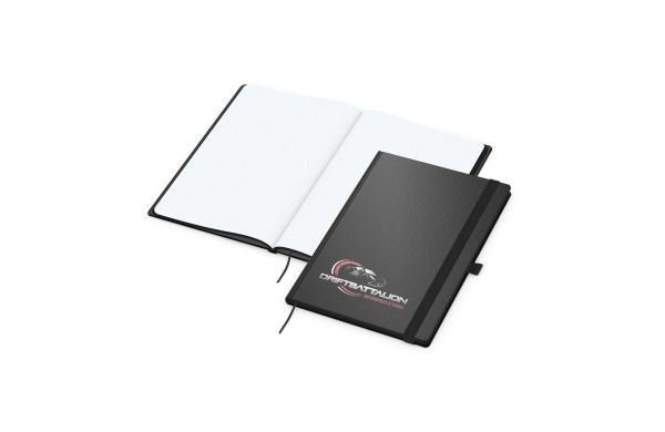 Notizbuch Hardcover Black-Book Ausstattung schwarz - gepunktet, Siebdruck-Digital
