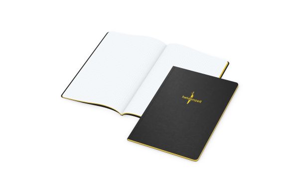 Notizbuch Tablet-Book Farbschnitt Naturkarton-Softcover schwarz - gepunktet, Prägung