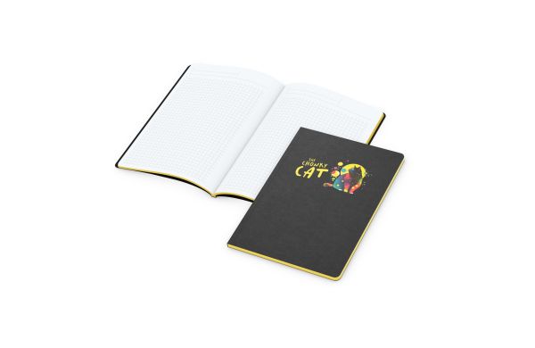 Notizbuch Tablet-Book Farbschnitt Naturkarton-Softcover schwarz - kariert, Siebdruck-Digital