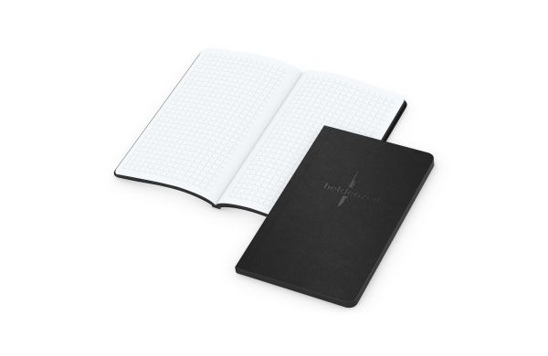 Notizbuch Tablet-Book Farbschnitt Naturkarton-Softcover schwarz - 94x152 mm, kariert, Prägung