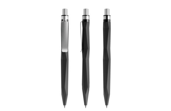 prodir QS20 Soft Touch PRS Push Kugelschreiber Schwarz-Silber satiniert, blaue Mine