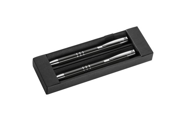 Schreibset mit Kugelschreiber und Druckbleistift aus Metall - schwarz