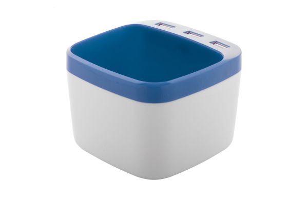 Stifteköcher mit USB Hub Warger, blau/weiß