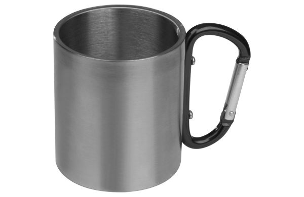 Tasse aus Metall mit Karabinerhaken, 200ml - schwarz