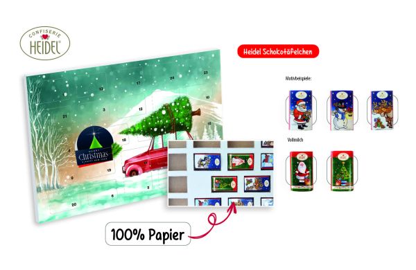 Tisch Adventskalender HEIDEL aus 100_ Papier ind_bedruckt_ Heidel Schokoladentäfelchen_ ca_ 72 g