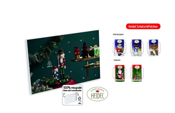 Tisch Adventskalender Heidel Schokotäfelchen ind_ bedruckt_ Heidel Schokoladentäfelchen_ ca_ 72 g