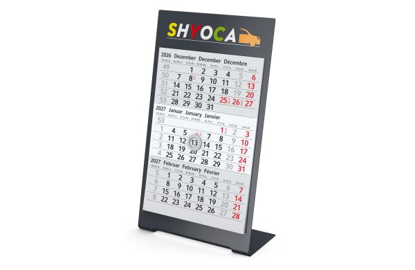 Tischkalender Desktop 3 Color Metallaufsteller farbbeschichtet - 2 Jahre