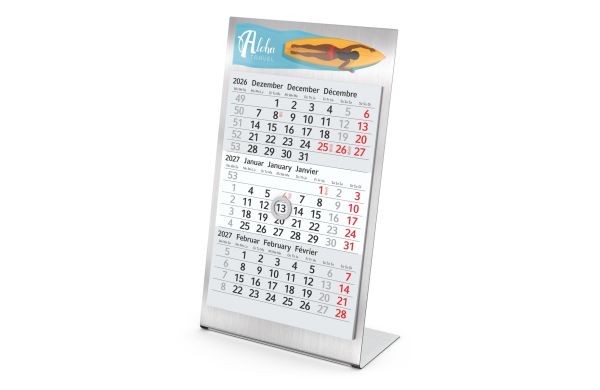 Tischkalender Desktop 3 Steel Edelstahl-Aufsteller gebürstet - 1 Jahr
