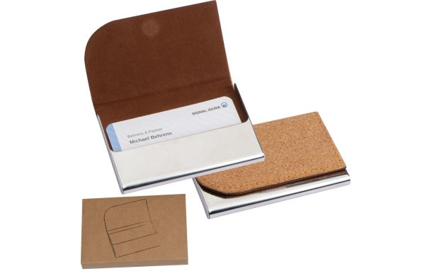 Visitenkarteneui aus Metall mit Korkdeckel - beige