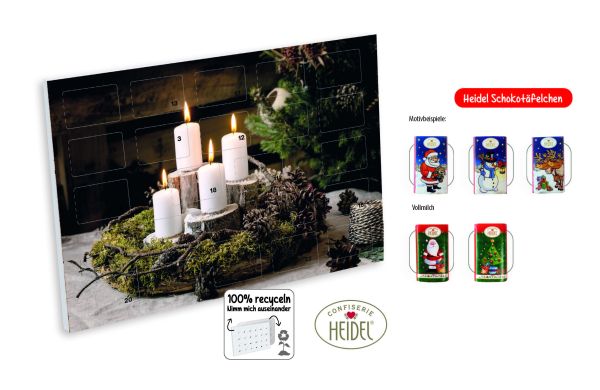 Wand Adventskalender HEIDEL Schokotäfelchen ind_ bedruckt_ Heidel Schokoladentäfelchen_ ca_ 72 g