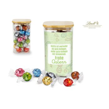 Geschenkset: Lindor Team-Glas Frohe Ostern mit 35 Lindt Lindorkugeln