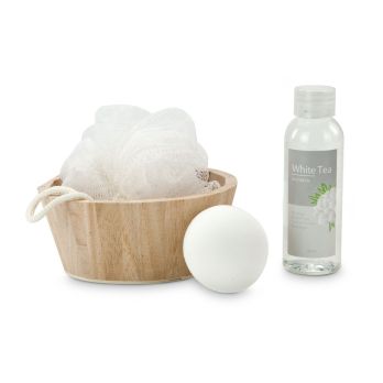 Wellness-Geschenkset im Holzkörbchen, 3-teilig