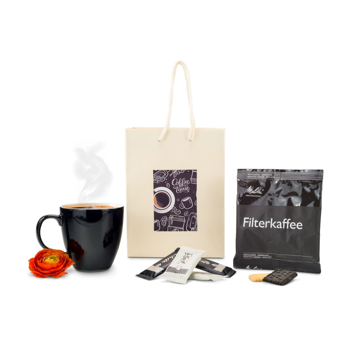 Werbeanbringung auf der Verpackung des Präsents (max. 7,4 x 10,5 cm)